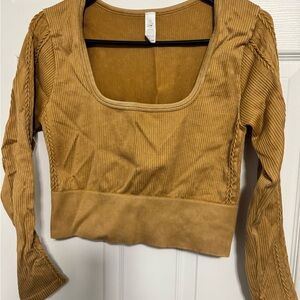 Stylish Tan Ribbed Crop Top